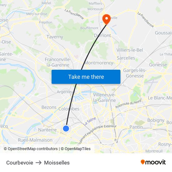 Courbevoie to Moisselles map