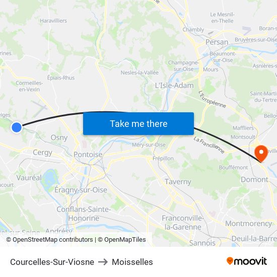 Courcelles-Sur-Viosne to Moisselles map