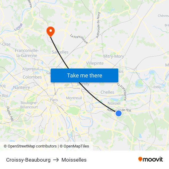 Croissy-Beaubourg to Moisselles map