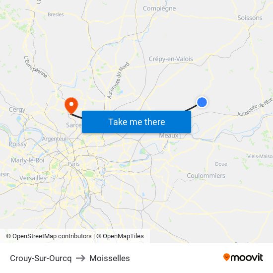 Crouy-Sur-Ourcq to Moisselles map