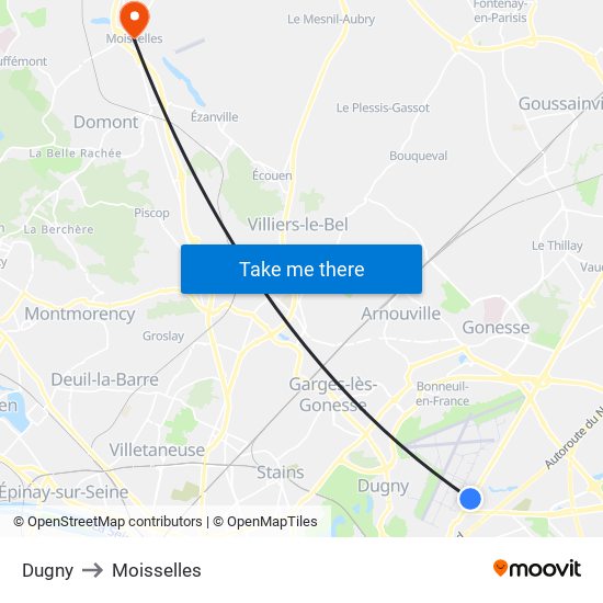 Dugny to Moisselles map
