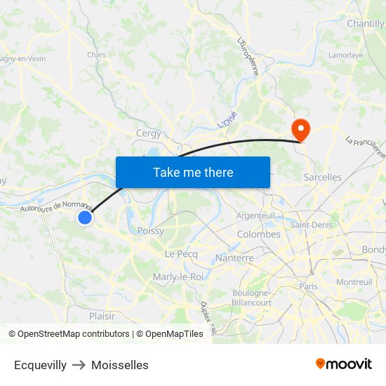 Ecquevilly to Moisselles map