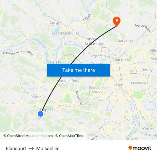 Elancourt to Moisselles map