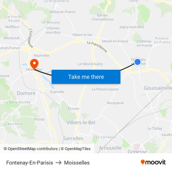 Fontenay-En-Parisis to Moisselles map