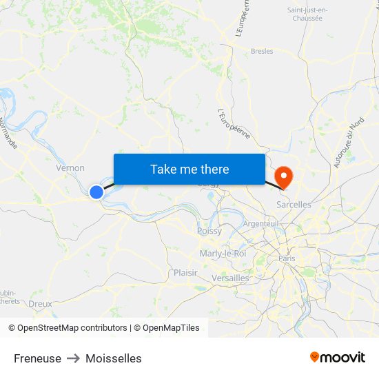 Freneuse to Moisselles map