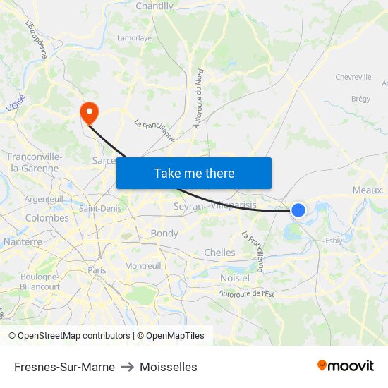 Fresnes-Sur-Marne to Moisselles map