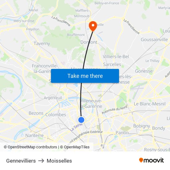 Gennevilliers to Moisselles map