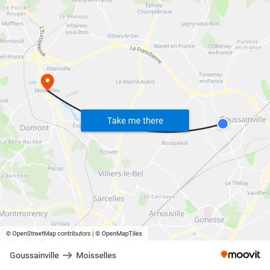 Goussainville to Moisselles map