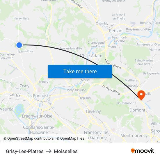 Grisy-Les-Platres to Moisselles map