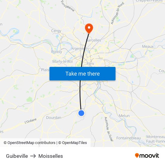 Guibeville to Moisselles map