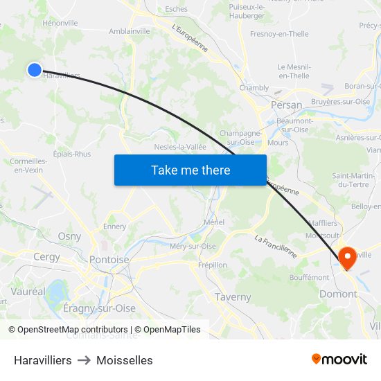 Haravilliers to Moisselles map