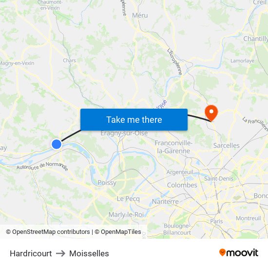 Hardricourt to Moisselles map