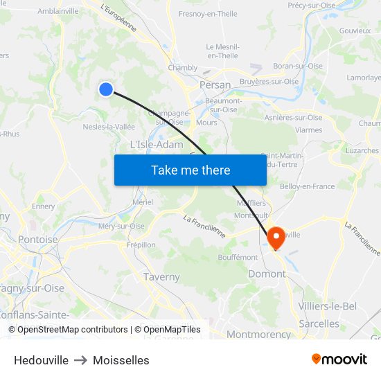 Hedouville to Moisselles map