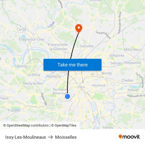 Issy-Les-Moulineaux to Moisselles map