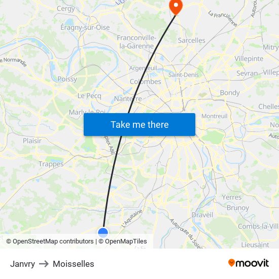 Janvry to Moisselles map