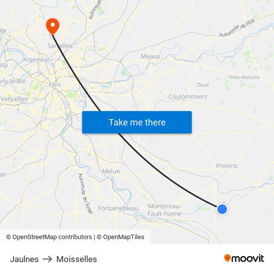 Jaulnes to Moisselles map