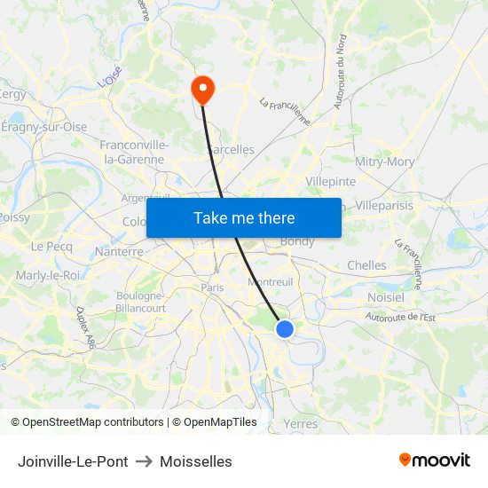 Joinville-Le-Pont to Moisselles map