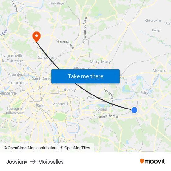 Jossigny to Moisselles map