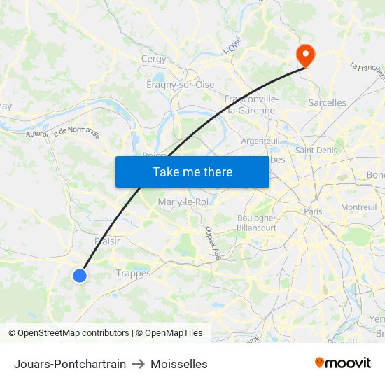 Jouars-Pontchartrain to Moisselles map