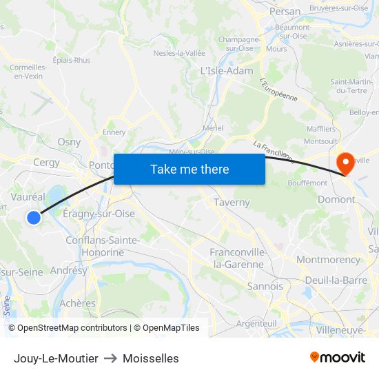 Jouy-Le-Moutier to Moisselles map