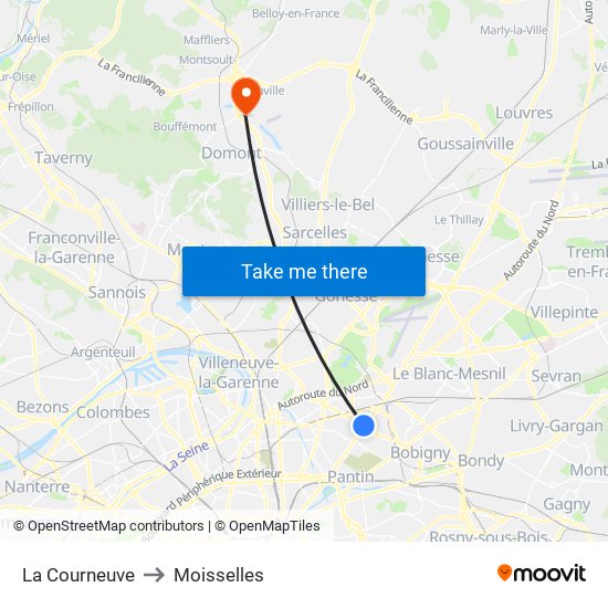 La Courneuve to Moisselles map