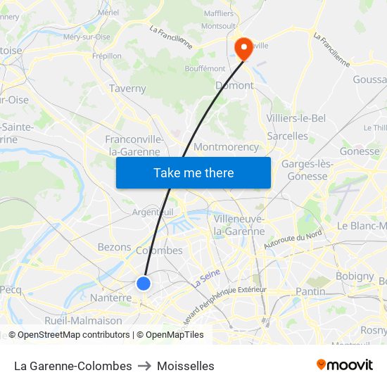 La Garenne-Colombes to Moisselles map