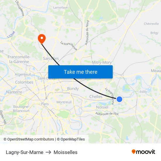 Lagny-Sur-Marne to Moisselles map
