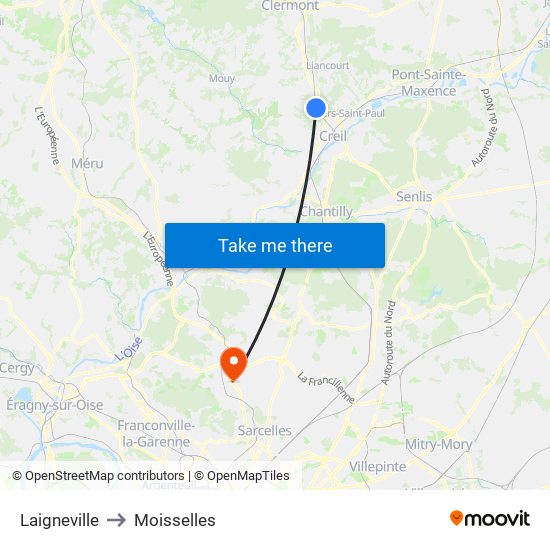 Laigneville to Moisselles map