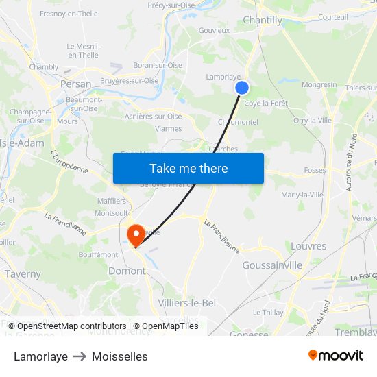 Lamorlaye to Moisselles map