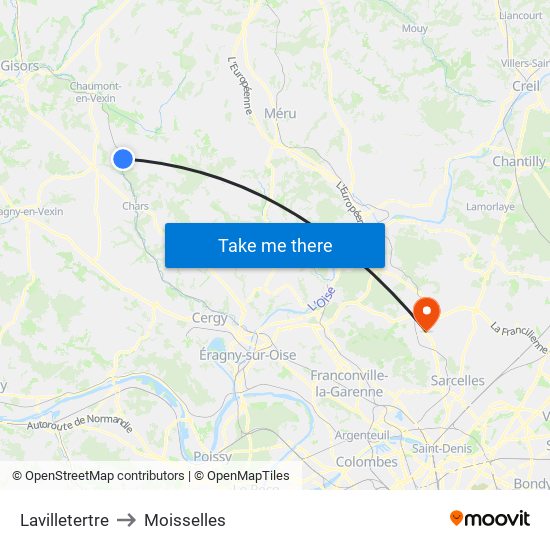 Lavilletertre to Moisselles map