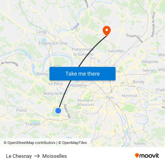 Le Chesnay to Moisselles map