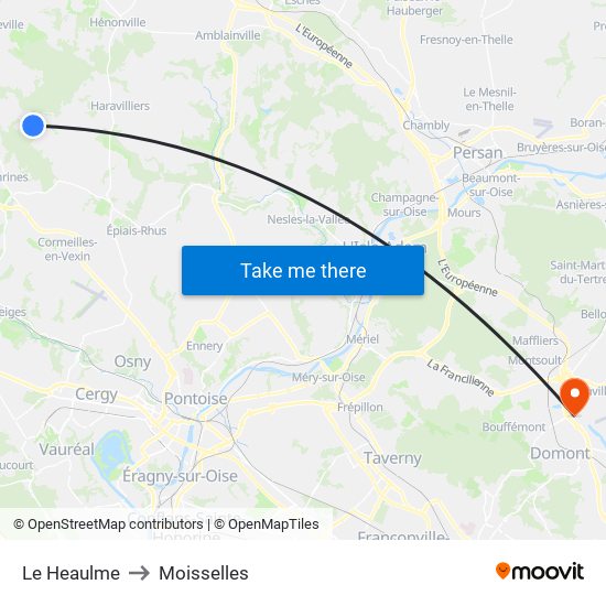 Le Heaulme to Moisselles map