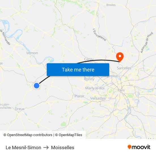 Le Mesnil-Simon to Moisselles map