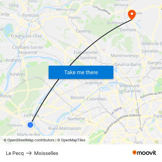 Le Pecq to Moisselles map