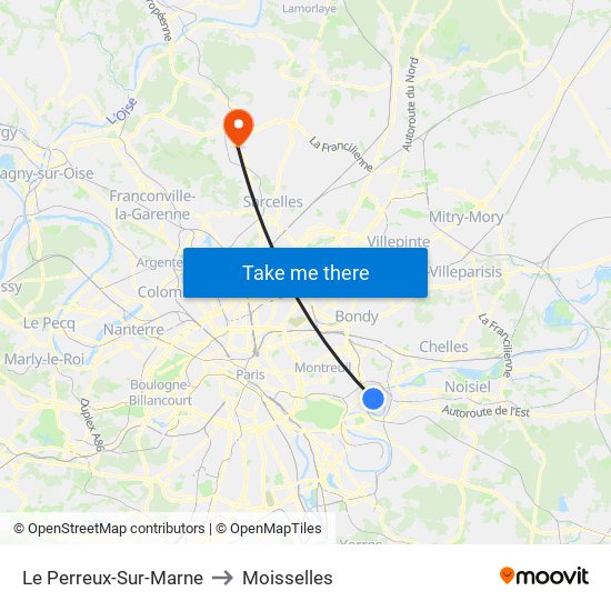 Le Perreux-Sur-Marne to Moisselles map