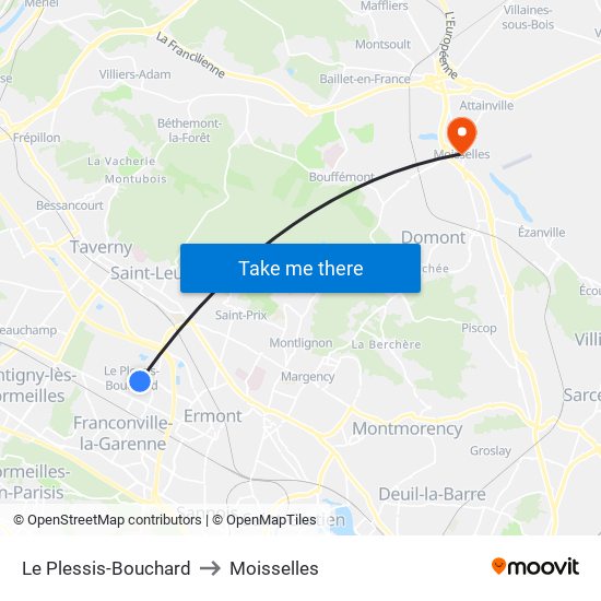 Le Plessis-Bouchard to Moisselles map