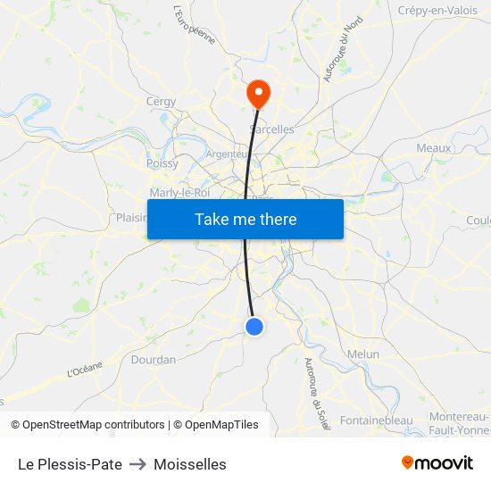 Le Plessis-Pate to Moisselles map