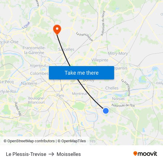 Le Plessis-Trevise to Moisselles map