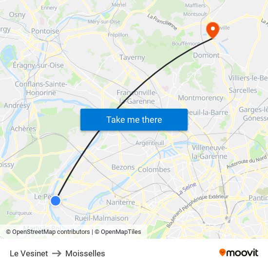 Le Vesinet to Moisselles map