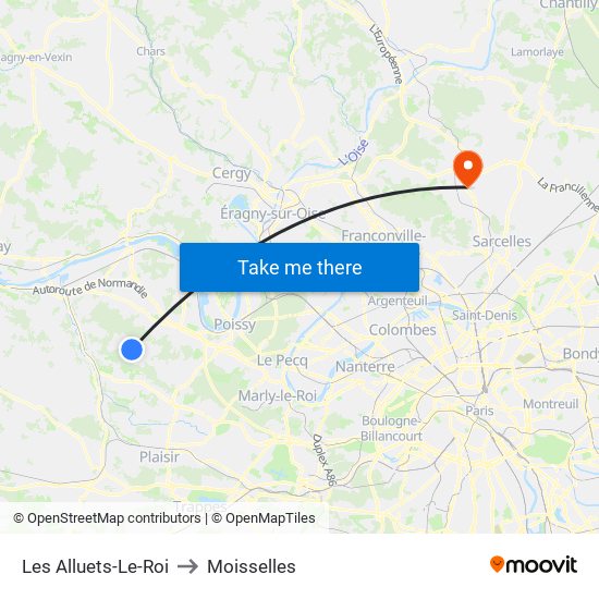 Les Alluets-Le-Roi to Moisselles map