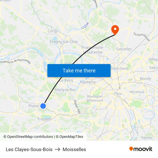 Les Clayes-Sous-Bois to Moisselles map