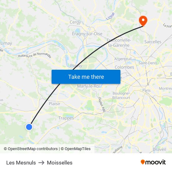 Les Mesnuls to Moisselles map