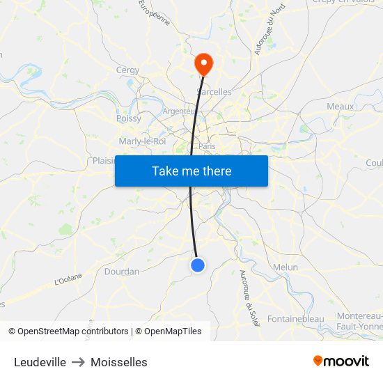 Leudeville to Moisselles map