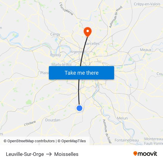 Leuville-Sur-Orge to Moisselles map