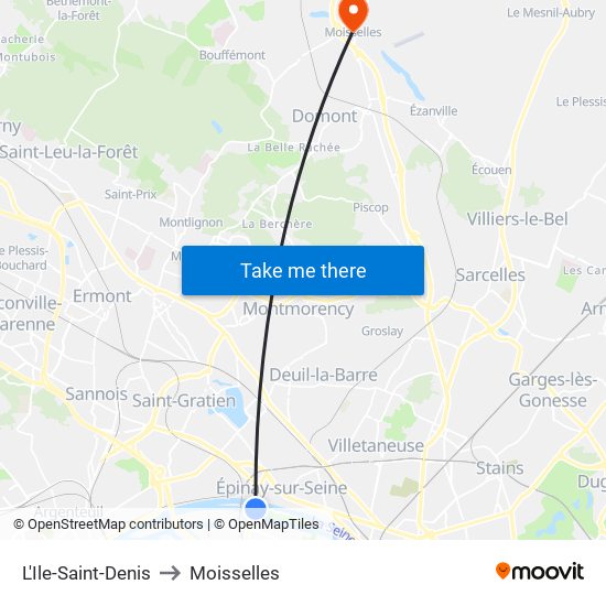 L'Ile-Saint-Denis to Moisselles map