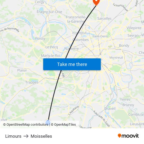 Limours to Moisselles map