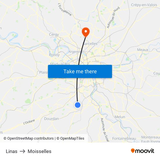 Linas to Moisselles map