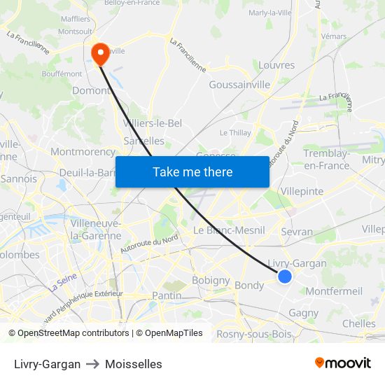 Livry-Gargan to Moisselles map