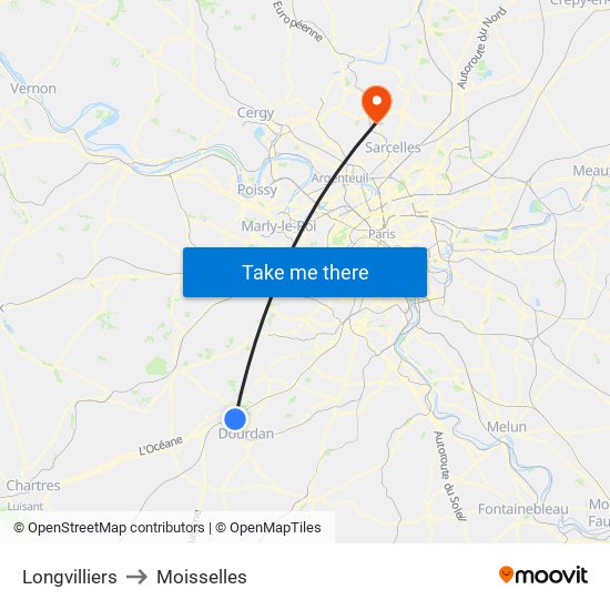 Longvilliers to Moisselles map