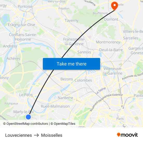 Louveciennes to Moisselles map